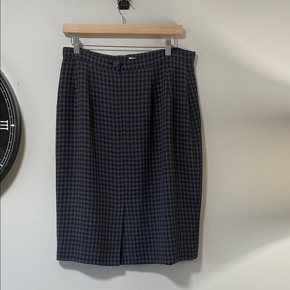 Vintage Jaeger wool skirt Chic navy blue and green Women's Pencil Skirt - Picture 5 of 10